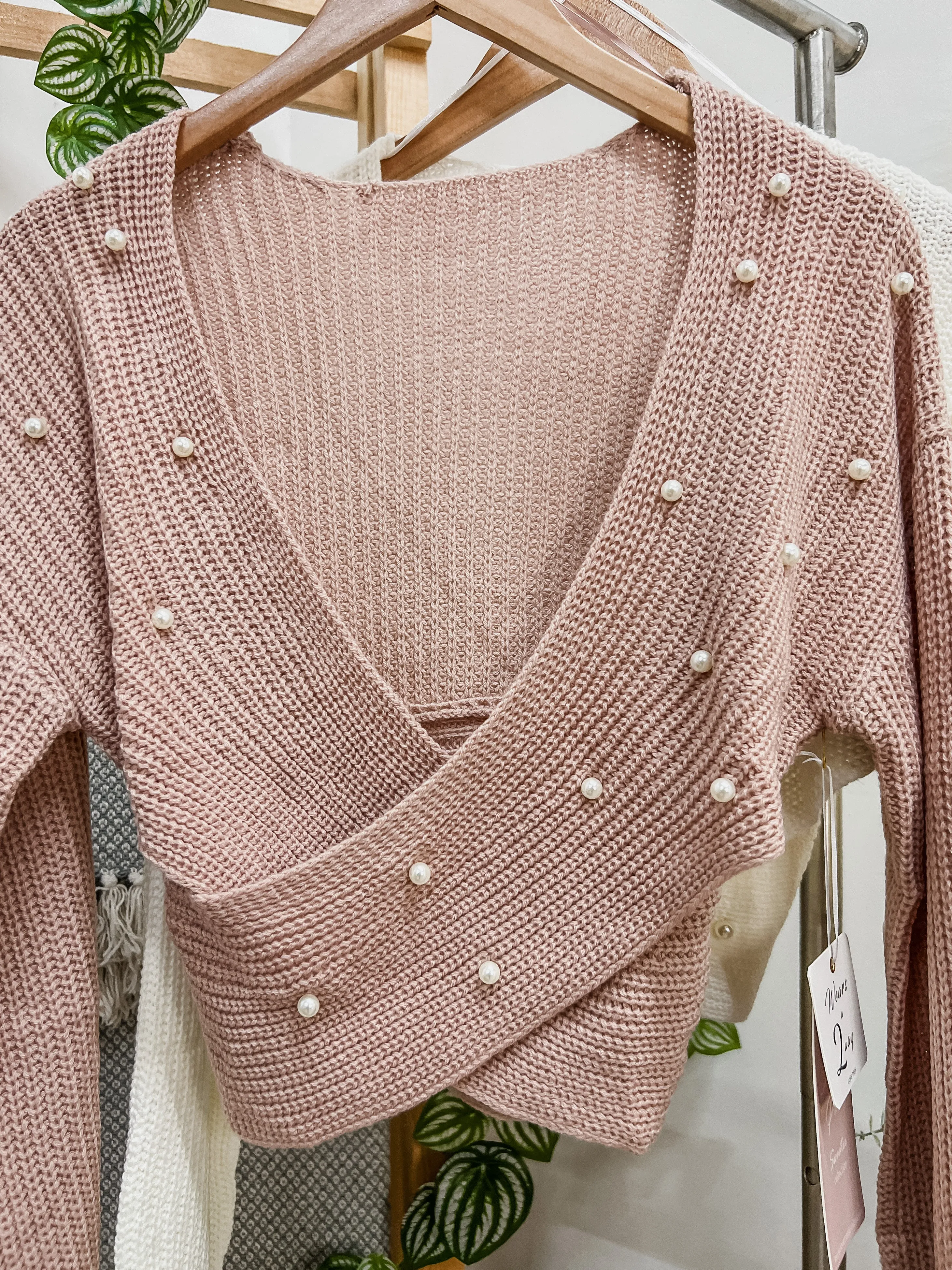 Arlette Pearl Cross Knit Sweater